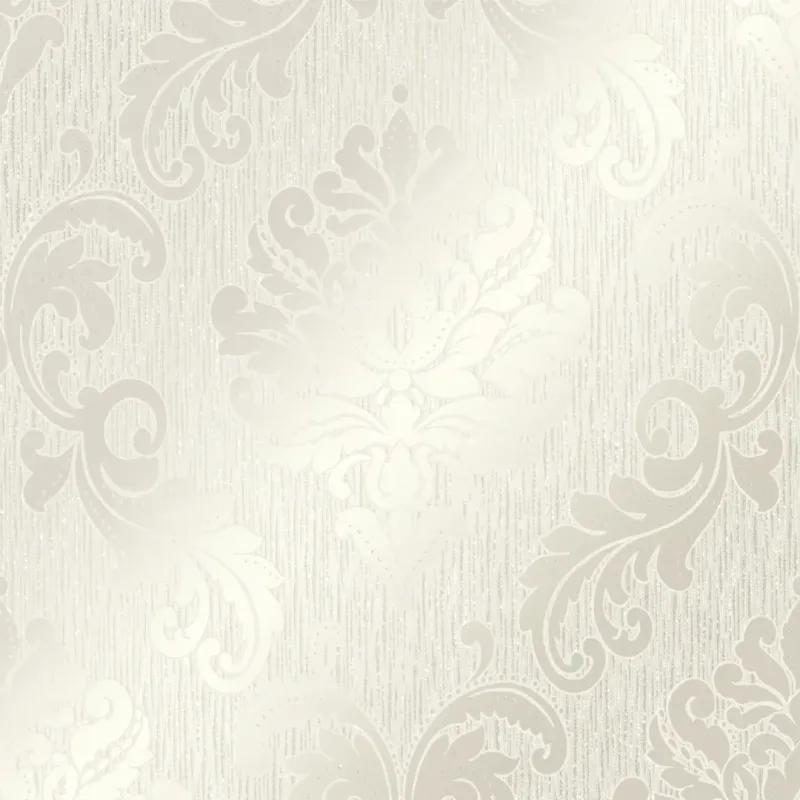 Chelsea Glitter Damask Wallpaper Chalk and Silver