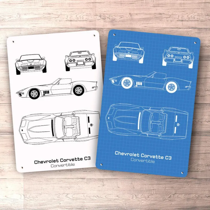 Chevrolet Corvette C3 Adaptable Blueprint Signs, Mouse Pad, Doormat