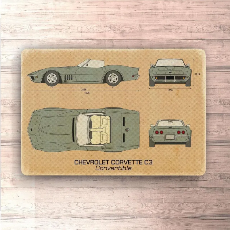 Chevrolet Corvette C3 Multi-use Blueprint Signs, Mouse Pad, Doormat