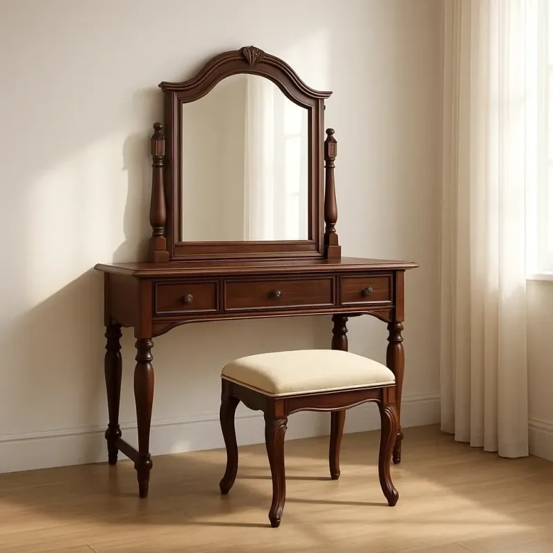 Coiffeuses coiffeuse avec miroir et tabouret en bois massif marron Electricians