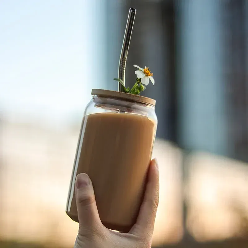 Copo Minimalista com Tampa de Bambu - Capacidade 320ml e 480ml Brushed Nickel