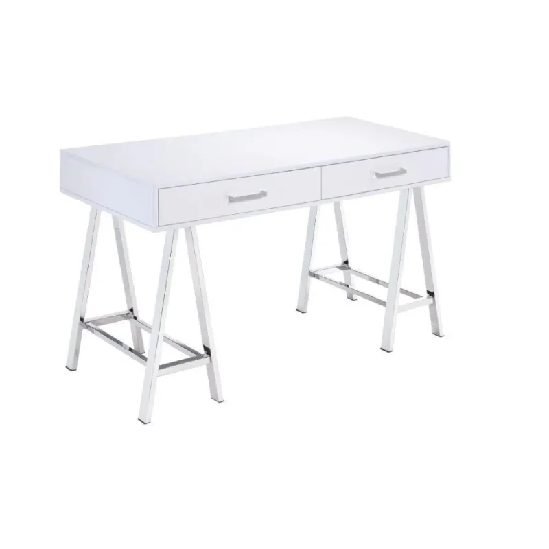 Cordless ACME Coleen Desk, Chalk High Gloss & Chrome