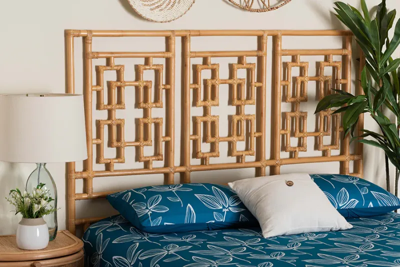 Cordless bali & pari Galvan Bohemian Untreated Rattan Queen Size Standalone Headboard