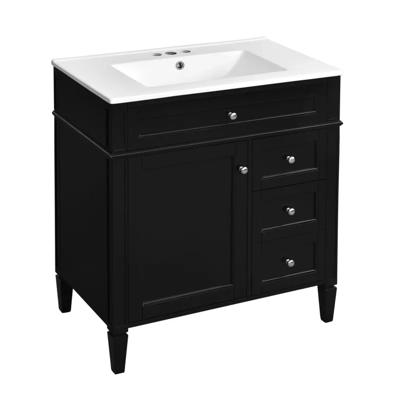 Cordless Bathroom Vanity Top Sink, 2 Drawers & Tip Out Drawer