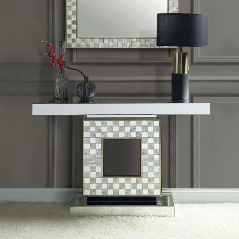 Cordless Nasa Console Table Mirrored & Mother Pearl