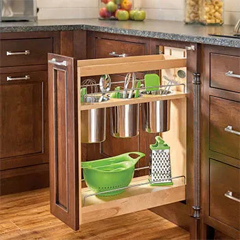 Cordless Rev--Shelf Utensil Bin Base Organizer, 8" W, Soft-Close