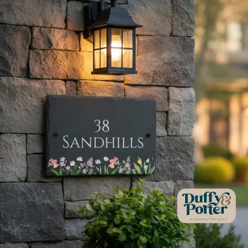 Cordless Slate House Sign - Spring Flowers