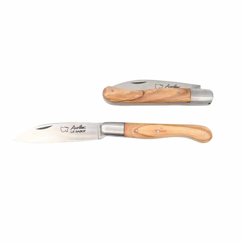 Couteau Pliant Aurillac avec Manche en bois d'Olivier - Au Sabot Quick-Release