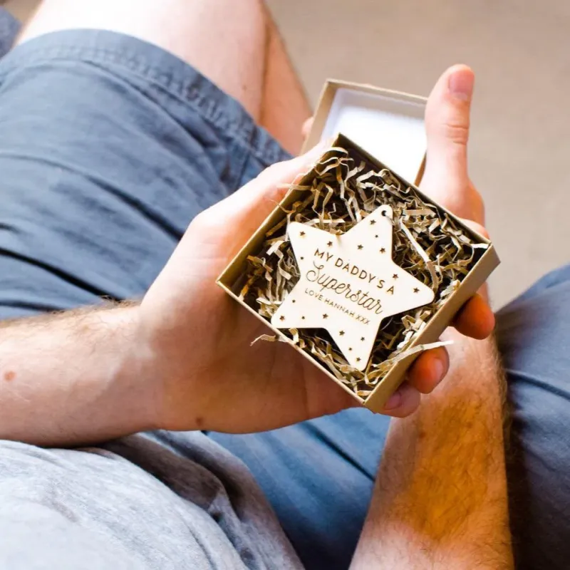 My daddy superstar timber keyring