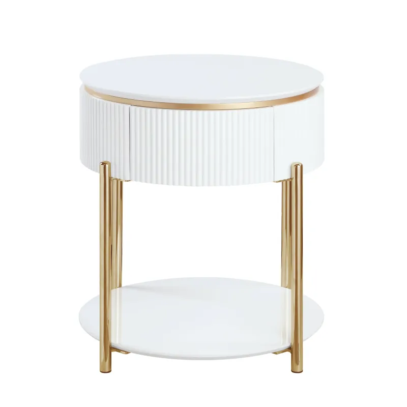 Daveigh White High Gloss & Gilded Finish End Table