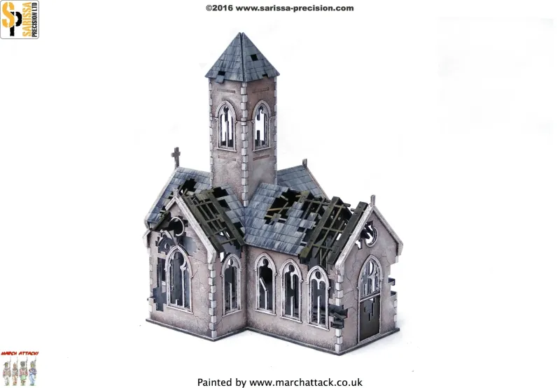 Destroyed Village Church - 15mm