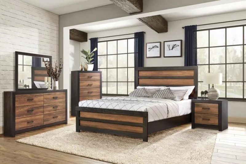 Dewcrest 4-piece Eastern King Panel Bedroom Adjust Caramel and Licorice Coaster