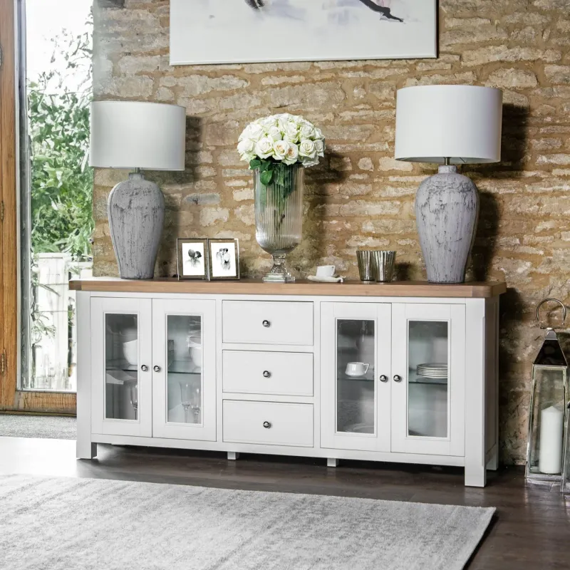 Dorset White Painted Oak 4 Door Extra Roomy Sideboard