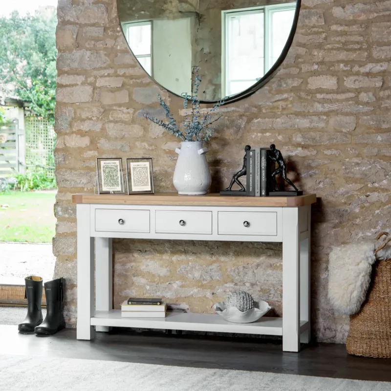Dorset White Painted Oak Oversized 3 Drawer Console Table