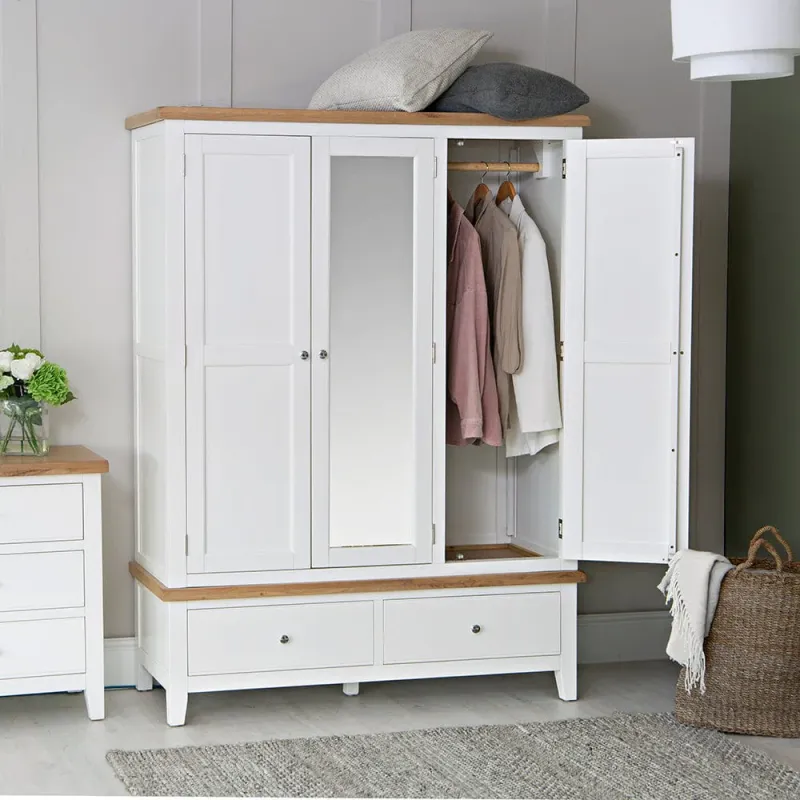 Eaton Chalk Painted Oak 3 Door Wardrobe