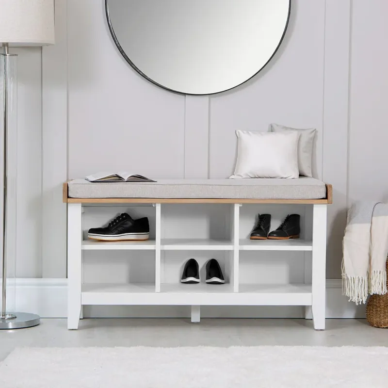 Eaton White Painted Oak Generous Hall Bench