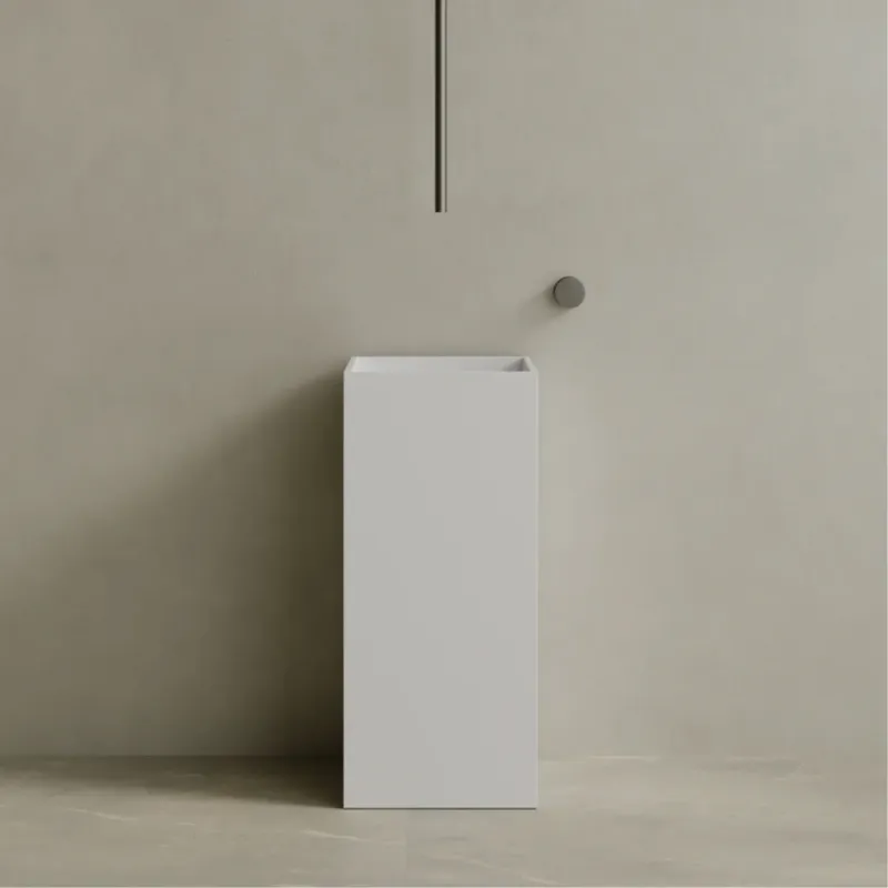 ELEMENTO BATH | 16” x 35” SQUARE RELIABLE SURFACE STON RESIN PEDESTAL SINK | $1,511.80 - $1,609.90