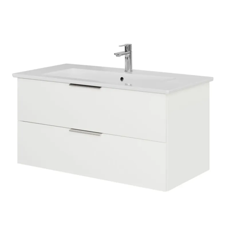 Ensemble meuble Living 2.0 avec vasque Venticello 100 cm avec trop-plein et trou de robinetterie, blanc