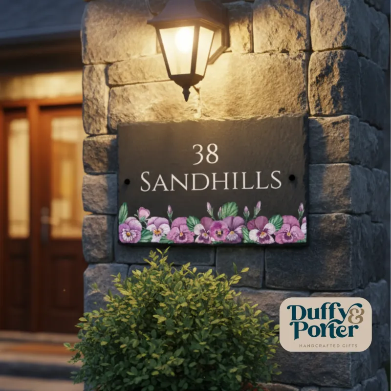 Ergonomic Design Slate House Sign - Pansy