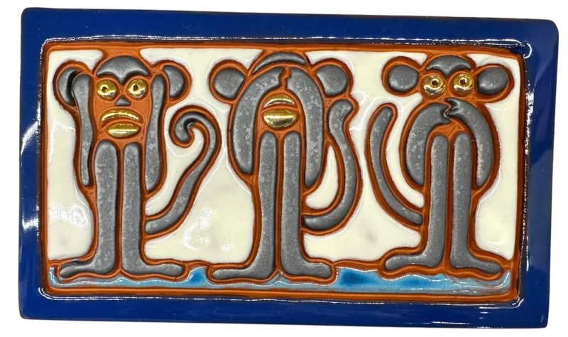 No Evil Mosaic Terra Cotta Tile - These three wise monkeys will send good energy to loved one starting novel chapter!