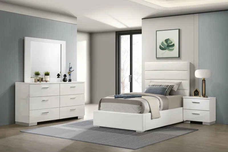 Felicity 4-piece Twin Bedroom Set Snow High Gloss