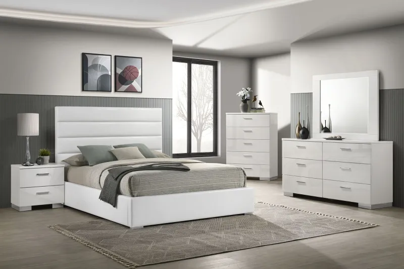 Felicity 5-piece Queen Bedroom Adjust White High Gloss
