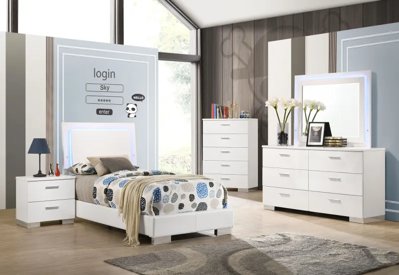 Felicity 5-piece Twin Bedroom Adjust White High Gloss