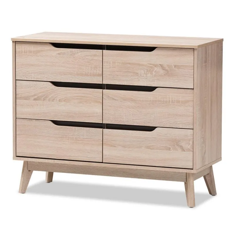 Fella Mid-Century Modern Dual-tone Oak and Grey Wood 6-Drawer Dresser