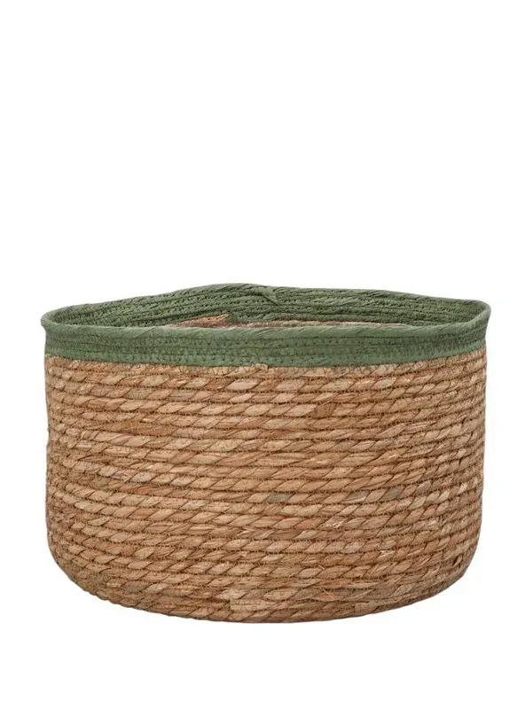Green Trim Natural Woven Lined Tub Basket Jumbo Vibration Reduction