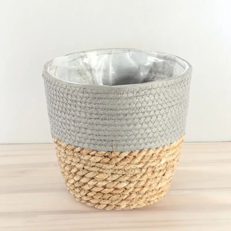 Grey and Pure Two Tone Basket Planter (19cm) Industrial Design