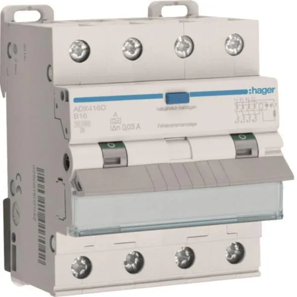 Hager Fi-LS 4P 10kA B-16A 30mA ADX416D Typ