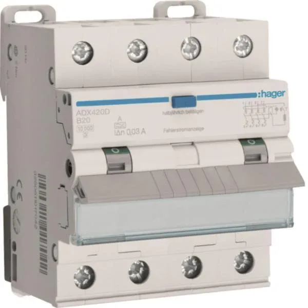 Hager Fi-LS 4P 10kA B-20A 30mA ADX420D Typ