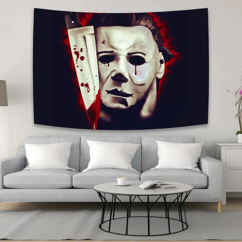 Halloween Michael Myers Tapestry Afralia™: Horror Movie Aesthetic Room Decor & Background.