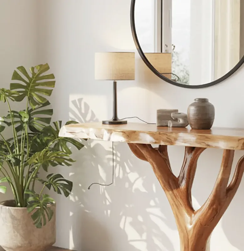 Handcrafted Well-built Wood Live Edge Console Table Natural Tree Base – Rustic Modern Accent