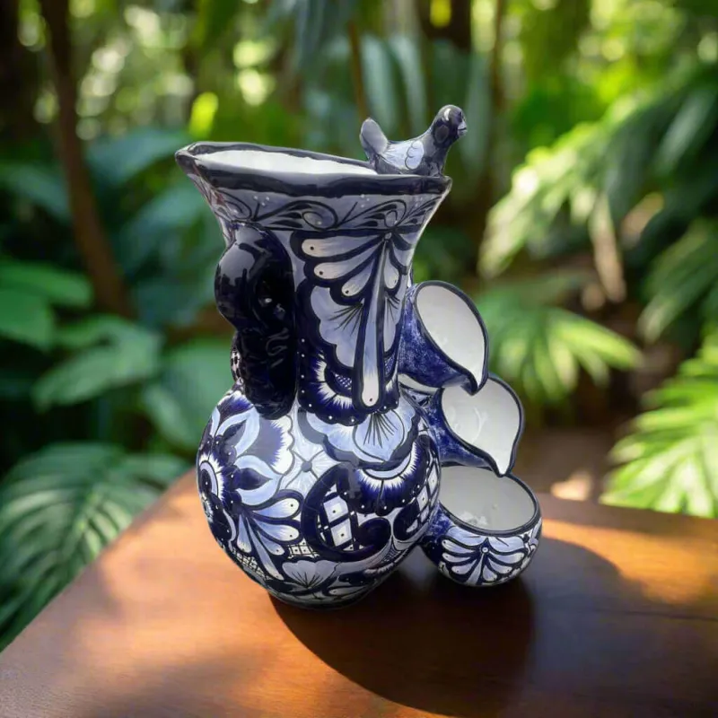 Handmade Talavera Fountain | Sapphire and White Mexican Ceramic Decor 3-Year Service Plan
