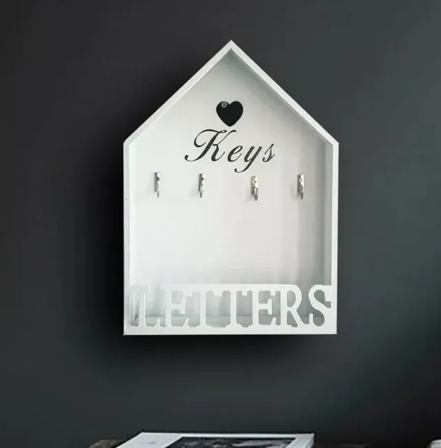 Hanging White Wooden Vital Holder & Letter Rack
