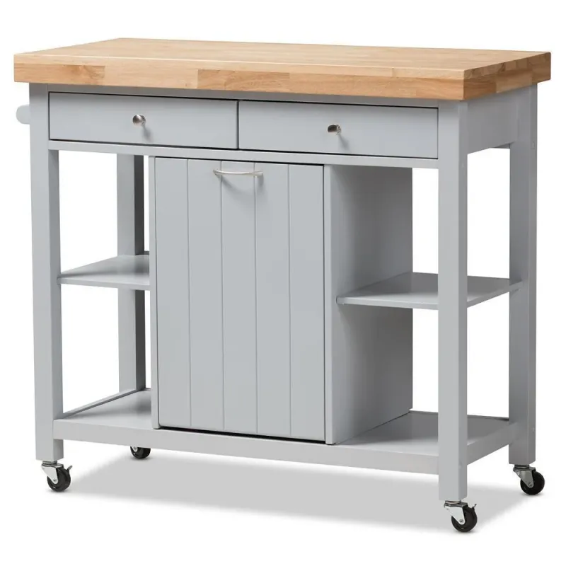 Hayward Coastal and Farmhouse Buoyant Grey Wood Kitchen Cart Kit Accessories