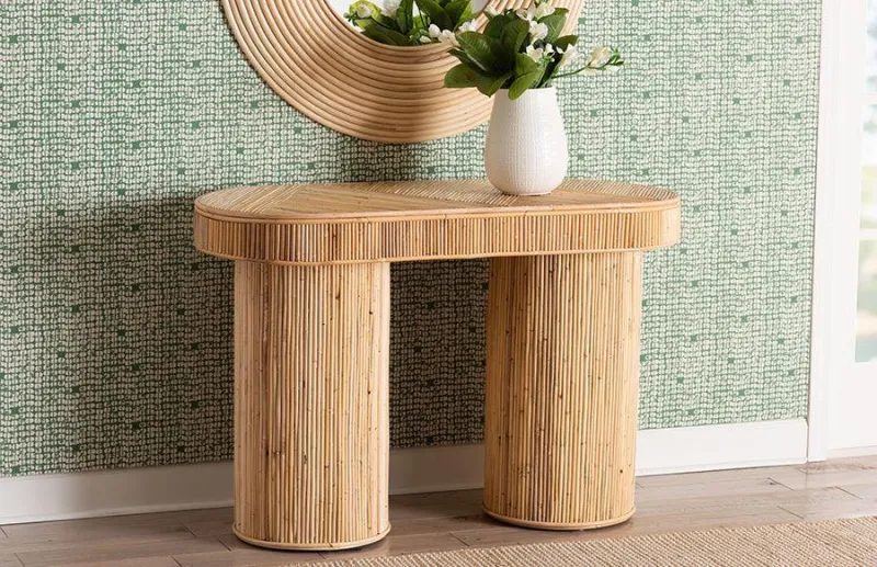 Heavy Duty bali & pari Iryna Modern Bohemian Pure Rattan Console Table