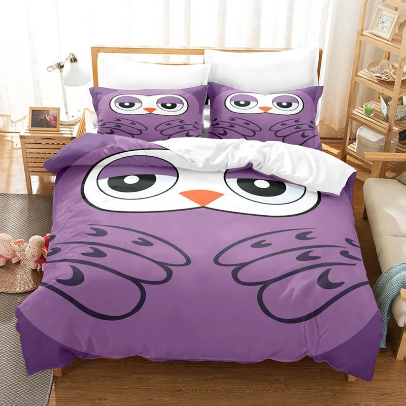 Heavy Duty Housse de Couette et Deux Taies 3D Hibou Violet 140cm