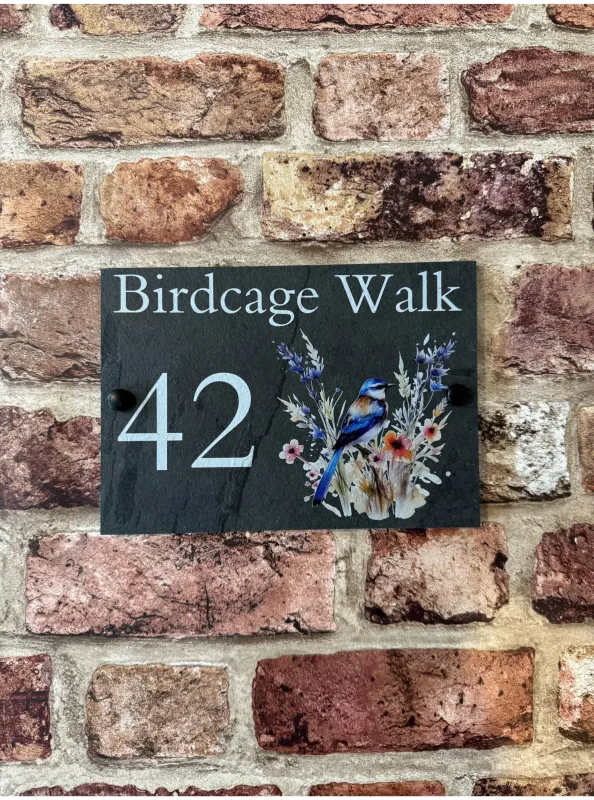 Heavy Duty Wild flowers bird slate house sign