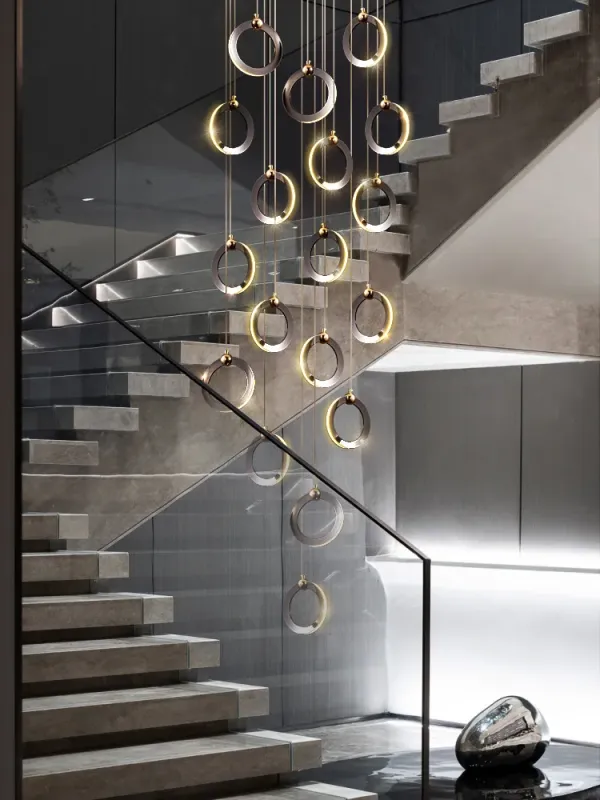 High Precision Afralia™ Modern Black Aurum Chandelier Duplex Staircase & Living Room