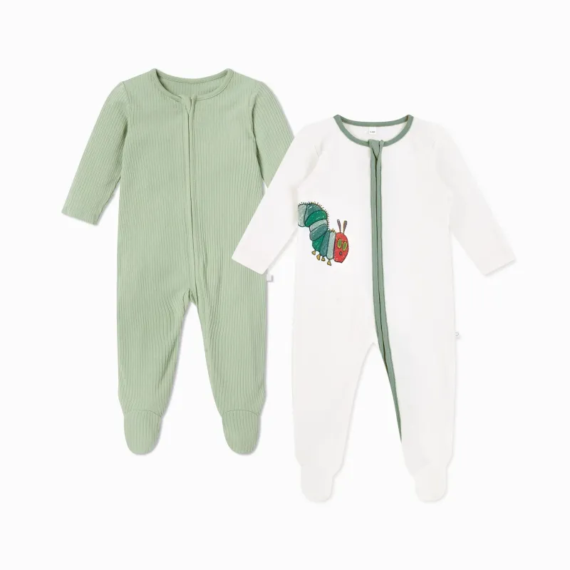 Highly Hungry Caterpillar & Ribbed Clever Zip Sleepsuit 2 Pack