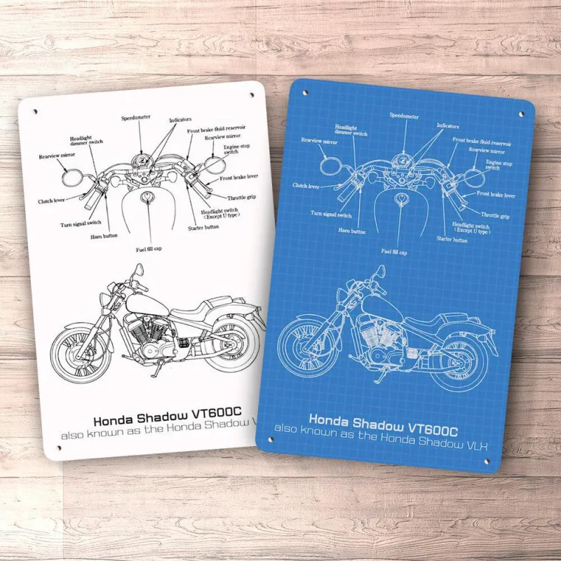 Honda Shadow Vt600C Blueprint Signs, Mouse Pad, Doormat