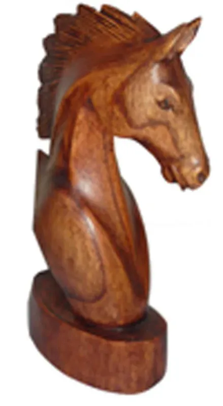 Horse head busk wood carving 30cm