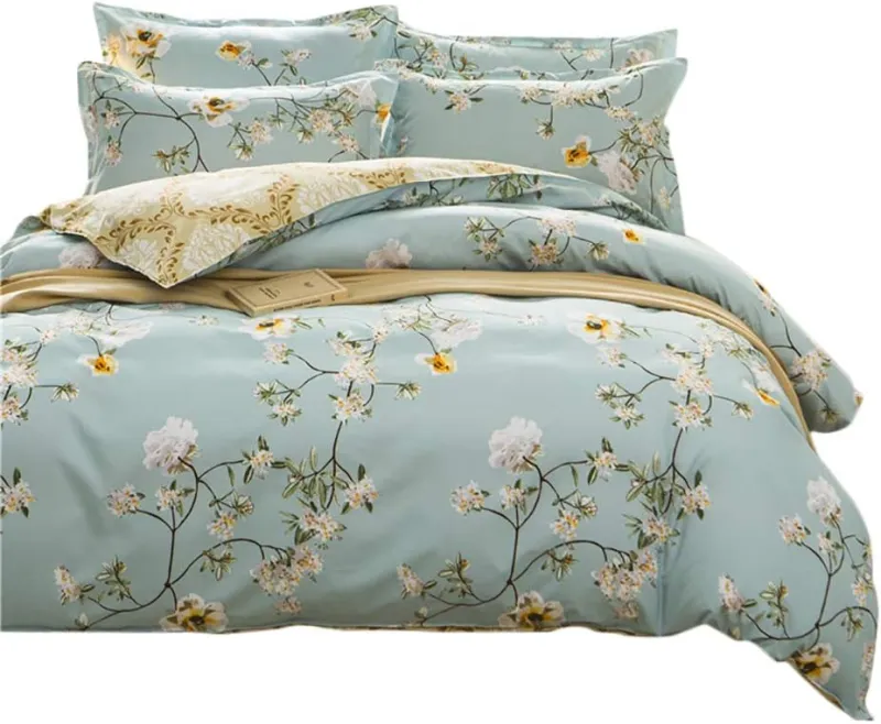 Housse de Couette et Deux Taies Fleur Vert 240cm