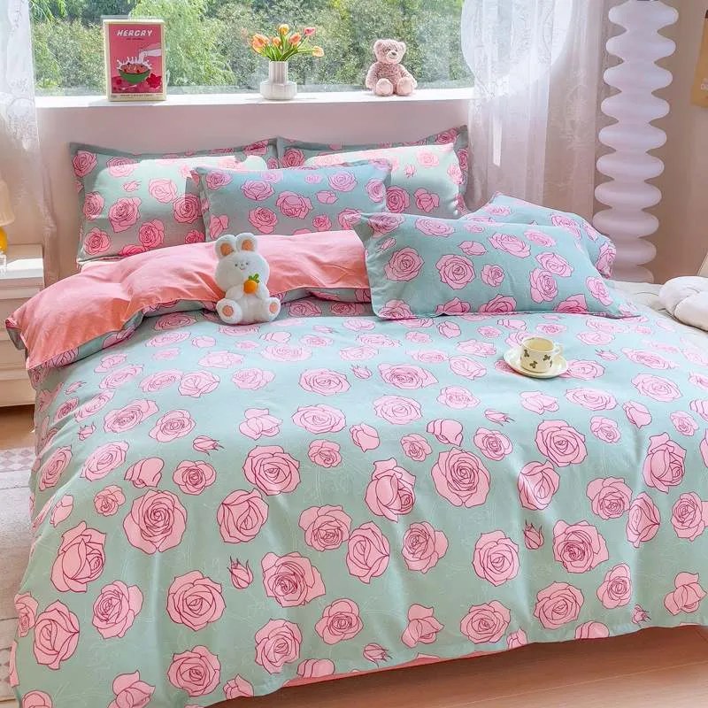 Housse de couette et Deux Taies Floral 240cm Rose