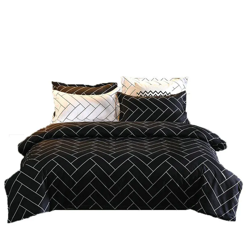 Housse de couette et Deux Taies Noir Blanc 240 cm