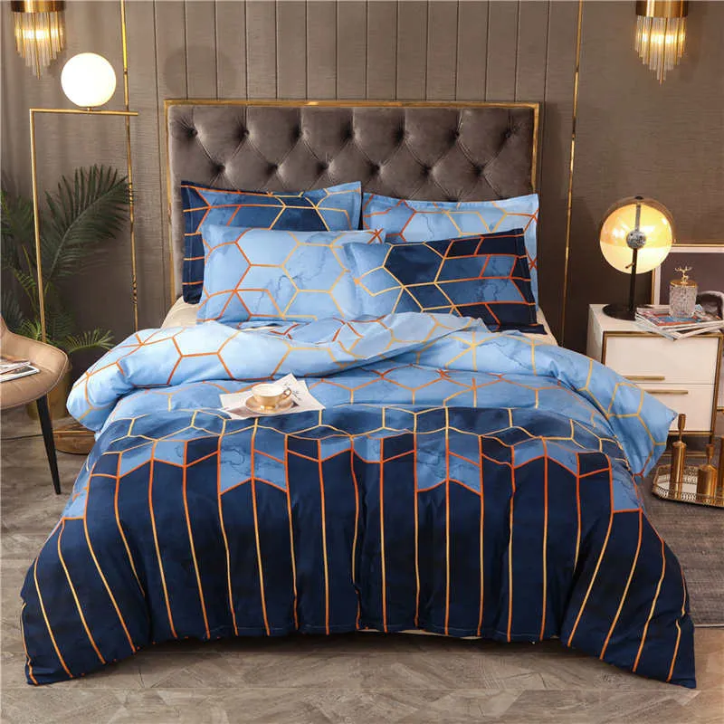 Housse de Couette Losange et Deux Taies Bleu 240cm