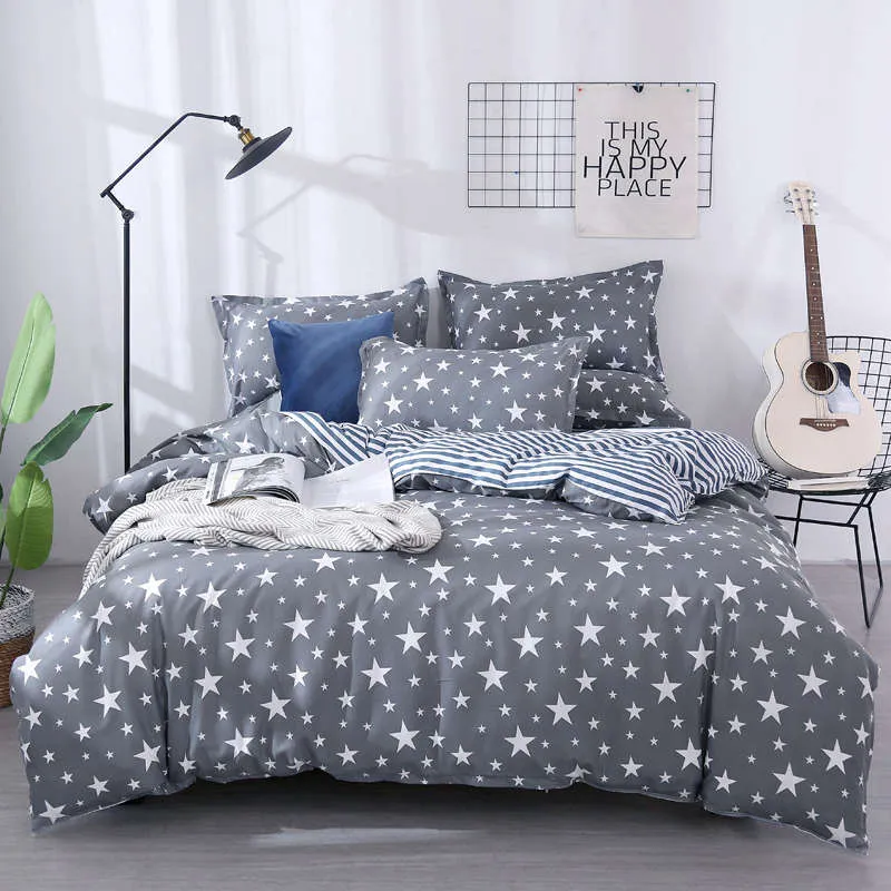 Housse de Couette et Taies Etoiles Gris 240cm Quick-Release