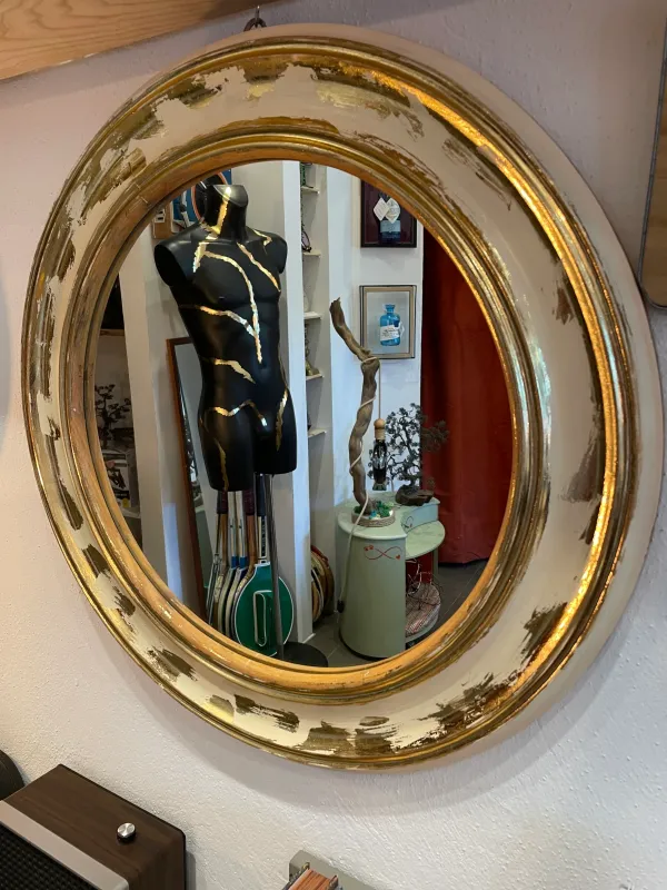 Impact Ready Restored 1970s round mirror amber leaf